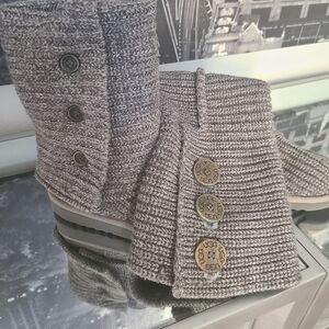 UGG Taupe Knit Button Boots